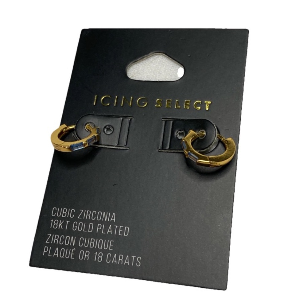18KT Gold Plated Mini Hoops With Light Blue Cubic Zirconia
